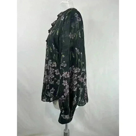 Lauren Ralph Lauren Women's Floral Sheer Sleeve Ruffle‎ Front Blouse Size 16 - Picture 2 of 8
